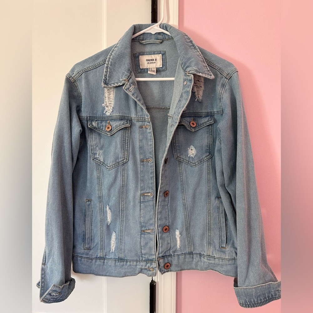 Brand New F21 distressed denim jacket